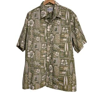 Vintage Kai Nani Hawaiian Aloha Shirt 2XL Green Floral Palm Tree Surfboards
